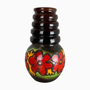 Large Fat Lava Multi-Color Floral Floor Vase attributed to Scheurich, 1970s