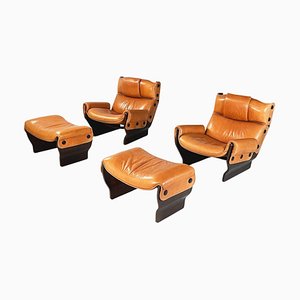 Modern Italian Armchairs with Ottomans P110 Canada by Borsani for Tecno, 1960s, Set of 4