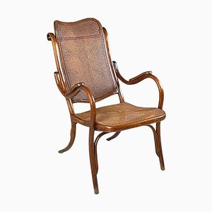 Austrian Armchair with Dark Brown Straw & Wood, 1900s
