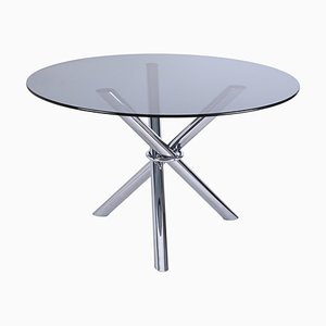 Table de Salle à Manger Mid-Century en Acier Inoxydable Chromé et Verre Fumé, Italie, 1970s