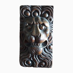 Antique Oak Carved Lion Mask Wall Plaque