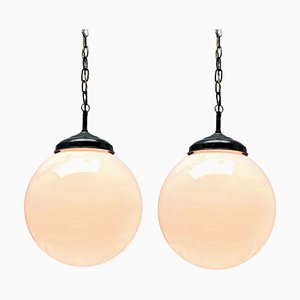 Large Dutch Pendant Lamps with Opaline Shade, 1930s, Set of 2