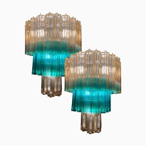 Lampadari in vetro di Murano color smeraldo e oro di Valentina Planta, set di 2