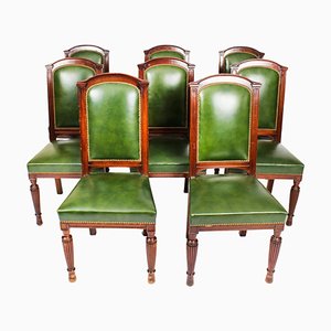 Victorian Leather Upholstered Back Dining Chairs, Set of 8