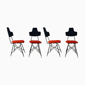 Italian Black & Red Dining Chairs, Set of 4