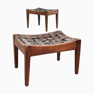 Arts and Craft Oak & Leather Stools by Arthur Simpson of Kendal, 1920s, Set of 2