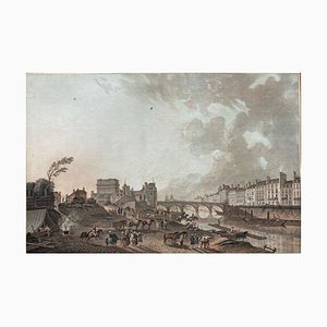 Machy Demachy & Descourtis, Quais de Paris, 18th Century, Color Engraving, Framed