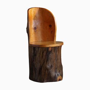 Modern Swedish Hand Carved Primitive Stump Chair in Pine, 1960s