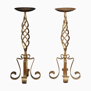 Torchères or Candleholders in Gilded Cast Iron, Set of 2