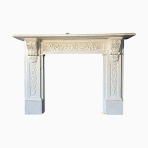 Large Antique Victorian Carved Statuary Marble Fireplace Mantel, 1860s