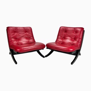 Vintage Black & Red Scissor Chairs, 1980s, Set of 2