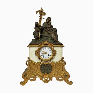 Bronze & Marble Clock Representing a Virgin, a Child and Saint John the Baptist, 1900s