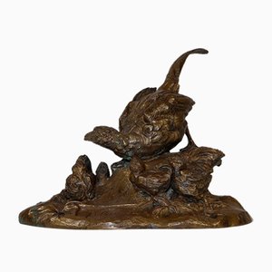 Vilavan, Pheasant and Her Young, Early 20th Century, Bronze