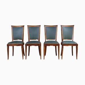 Art Deco Wooden Armchairs in Green Imitation Leather, 1950, Set of 4