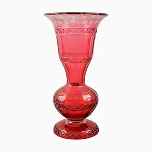 Bohemian Red Crystal Vase with Grape Leaves, 1800s