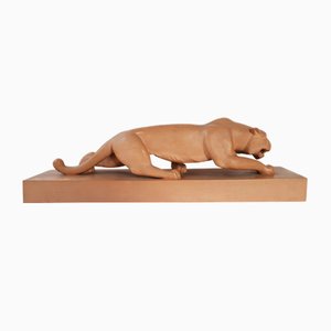 French Art Deco Panther in Terracotta by Rioland, 1920s