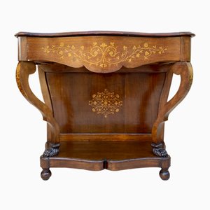 French Marquetry Walnut Console with Drawer, 1950s
