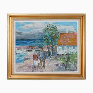 Hans Øllgaard, Summer Landscape with Coast, 1960s, Oil on Canvas, Framed