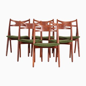 Teak CH 29 Sawbuck Chairs by Hans J. Wegner for Carl Hansen & Søn, 1950s-1960s, Set of 6