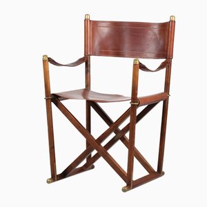 Mid-Century Danish Director's Chair in Elm, Leather & Brass, 1960s