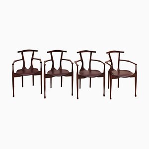 Mid-Century Spanish Modern Wood and Leather Gaulino Dining Chairs by Oscar Tusquet, 1980s, Set of 4