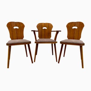 Mid-Century Oak Dining Chairs, 1950s, Set of 3
