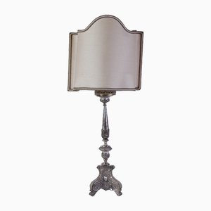 Table Lamp in Wood & Silver Laminate, 1890s