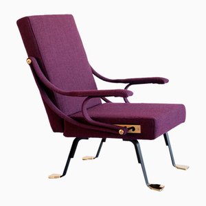 Digamma Armchair in Purple Dedar Fabric & Brass by Ignazio Gardella, 2010s