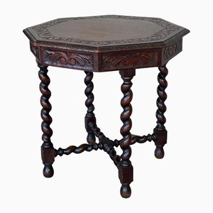 Antique Hexagonal Side or Center Walnut Table with Six Carved Legs, 1890s