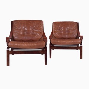 Vintage Leather Lounge Chairs attributed to Westnofa, 1970s, Set of 2