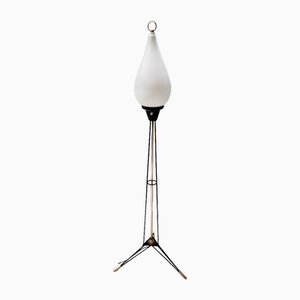 Vintage Opaline Glass and Iron Floor Lamp from Stilnovo, Italy, 1950s