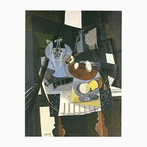 Georges Braque, Bodegón con frutero, botella y mandolina, años 20, Litografía