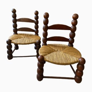 French Turned Wood Chairs, 1960s, Set of 2