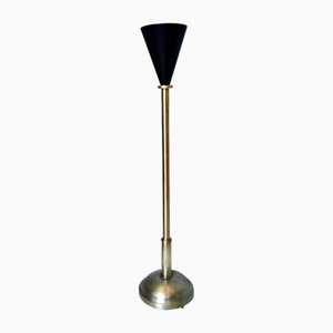 Brass and Black Varnished Aluminum Floor Lamp, Italy, 1950s
