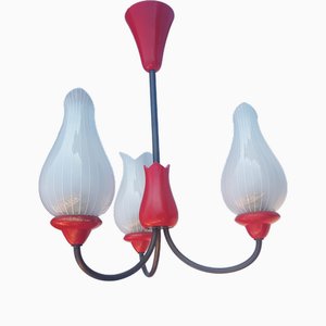 Tulip Deckenlampe in Rot und Weiß, 1950er