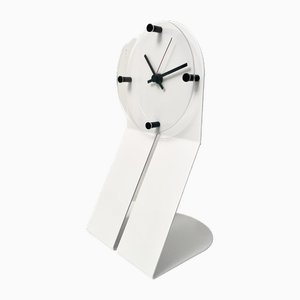 Horloge de Table en Métal Laqué Blanc de Gaspare, 1980s