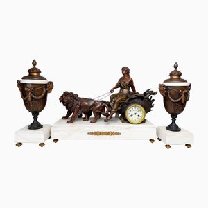 Large Antique Fireplace Clock Set, 1850, Set of 3