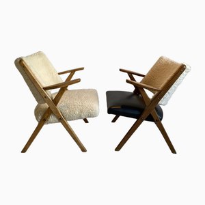 Fauteuils Blancs dans le style de Wegner, 1960s, Set de 2