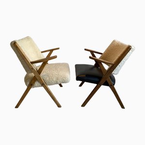 White Lounge Chairs in the style of Wegner, 1960s, Set of 2