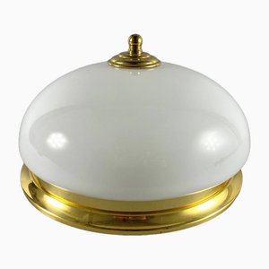Vintage Ceiling Flush Mount Lamp with Opaline Glass Shade & Brass Fitting