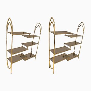 Mid-Century Modern Brass & Smoked Glass Italian Bookcases, 1970s, Set of 2