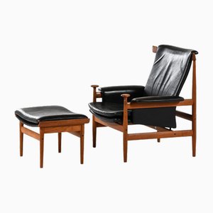 Model Bwana Easy Chair with Stool attributed to Finn Juhl for France & Daverkosen, 1960s, Set of 2