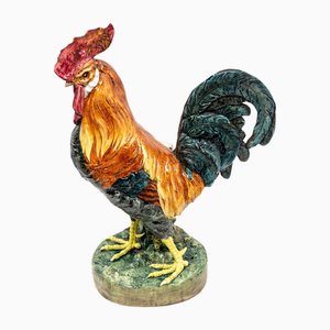 French Ceramic Barbotine Rooster Vase from Vallauris, 19th Century