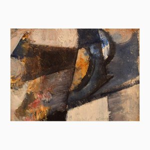 Hans Fritzdorf, Composizione astratta, Olio su tela, Metà del XX secolo, Con cornice