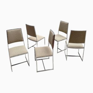 Dining Chairs in Chrome and Bouclé, 1970s, Set of 5