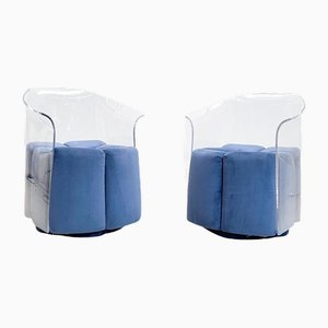 Fauteuils en Verre Acrylique et Velours Bleu, Italie, 1970s, Set de 2