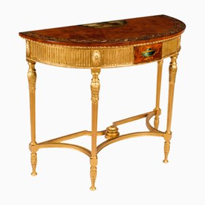 19th Century Satinwood Hand Painted Demi-Lune Console Table
