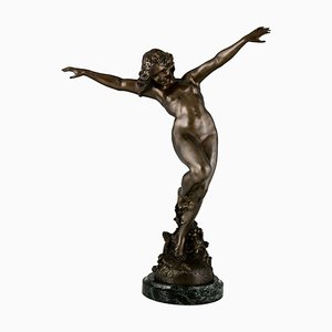 Carl Binder, Art Nouveau Dancing Bacchante Desnudo, 1905, Bronce
