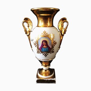 Baluster Vase in Paris Porcelain with Virgin Mary Motif