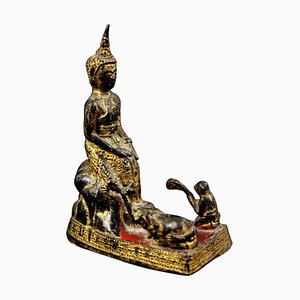 Bouddha Thaïlandais en Rattanakosin, Bronze Laqué et Doré, 18ème Siècle